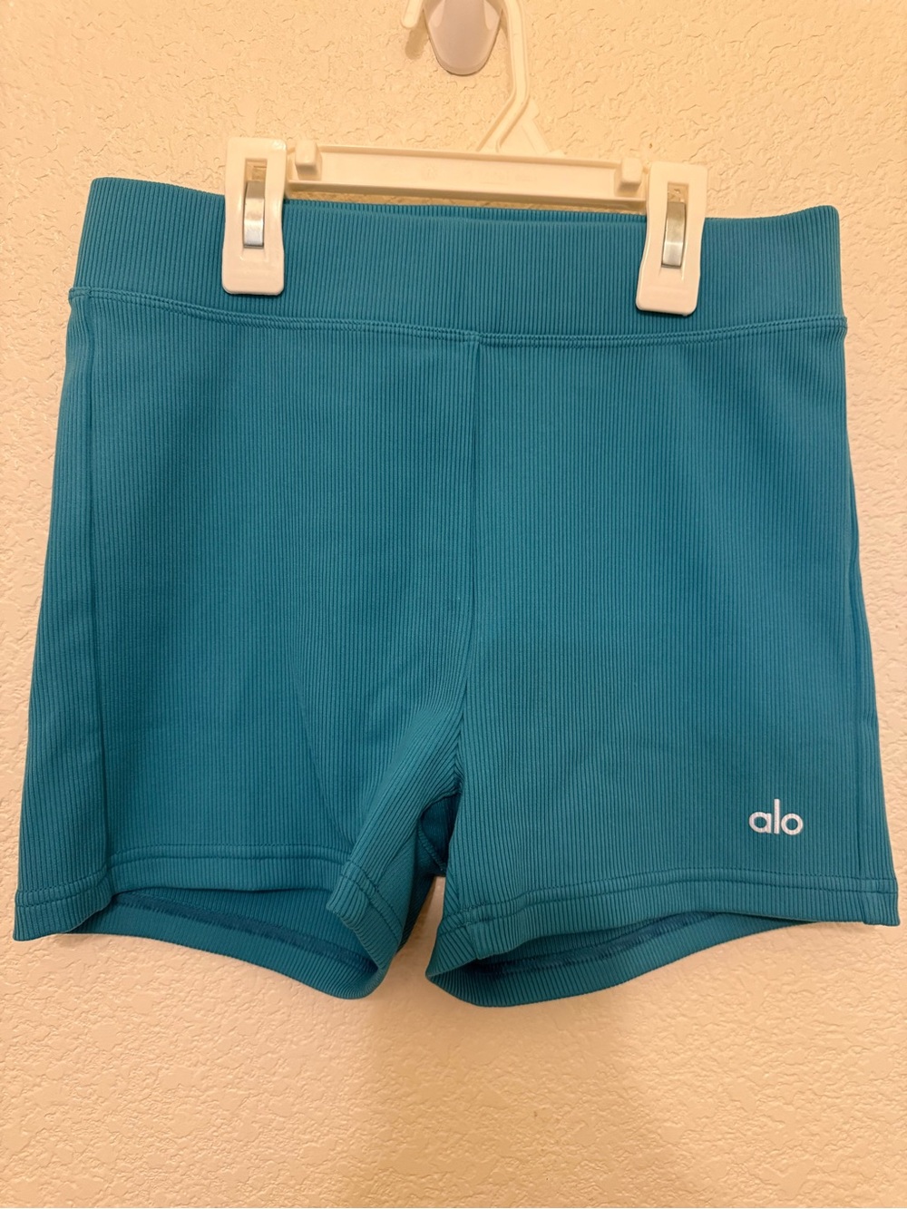 ALO Yoga Teal Ribbed Bike Shorts